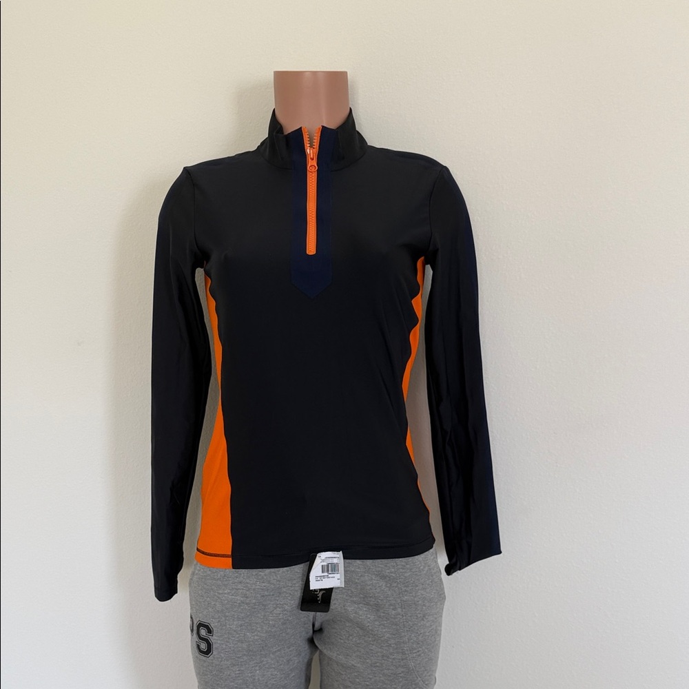 Women's Long Sleeve Black and Orange Top biking size medium sports active wear